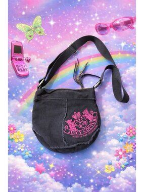 Juicy Couture Shoulder Crossbody  Bag Cotton And Pink Embroidery Y2K
